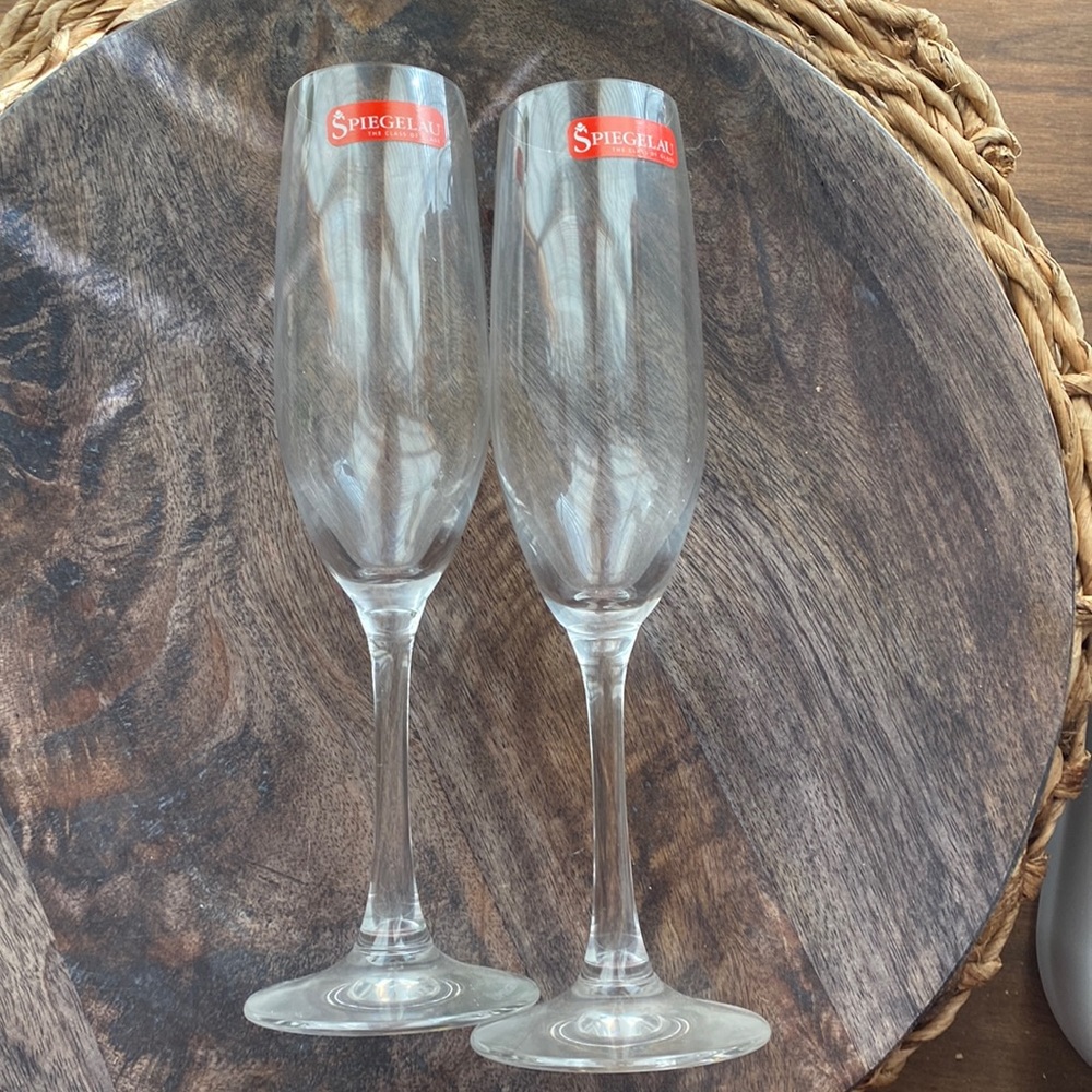 2 Spiegelau Champagne flutes clear crystal glass slim skinny narrow stemware NEW